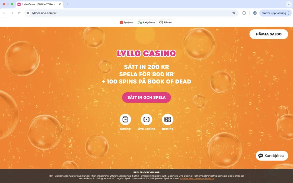 Lyllo Casino skärmdump av förstasidan