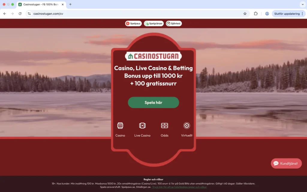 Skärmavbild på förstasidan av Casinostugan