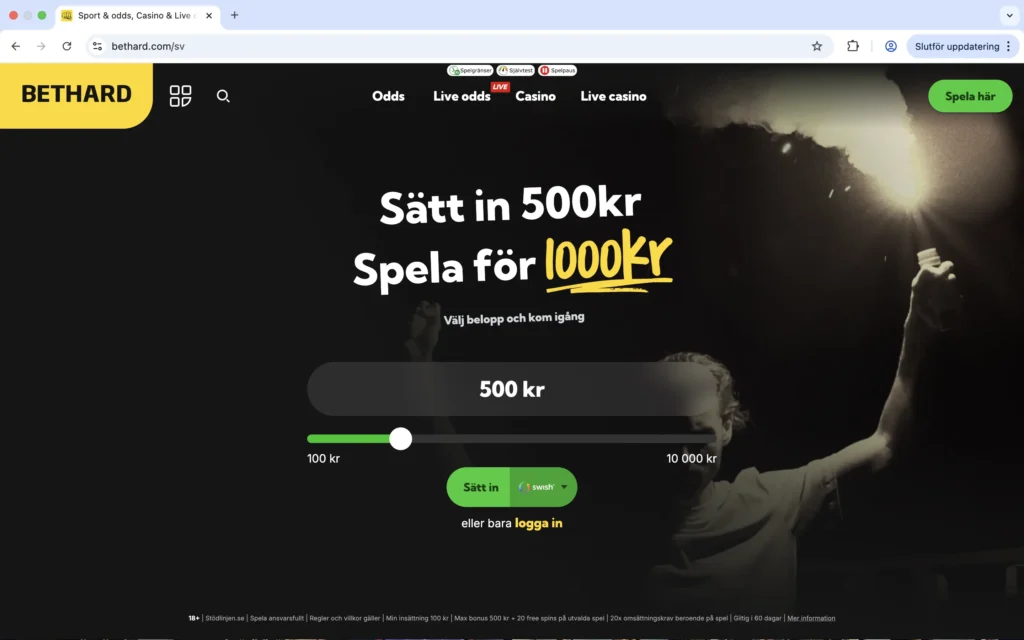 Skärmdump av BETHARD förstasida