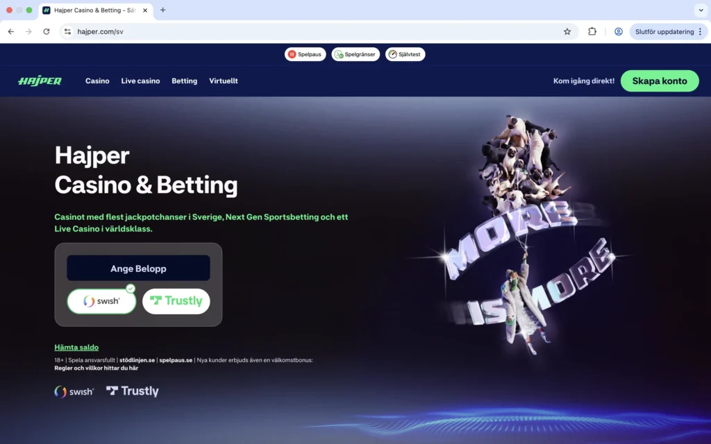 Skärmdump på Hajpers förstasida