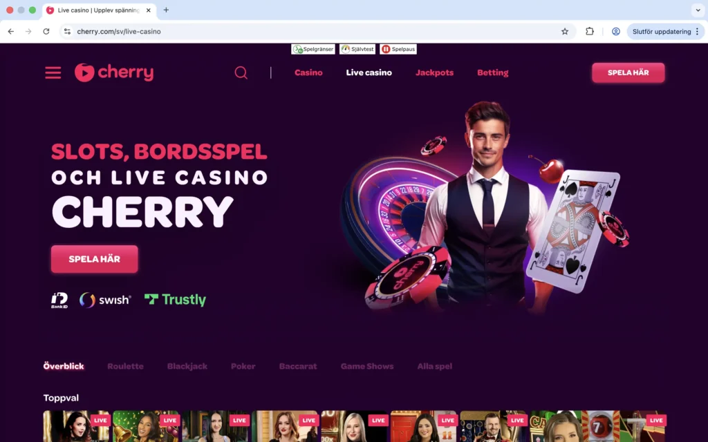 Skärmdump av Cherry Live Casino