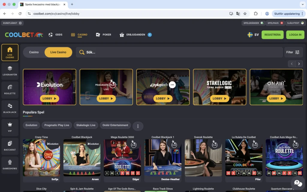 Skärmavbild av Coolbet Live Casino