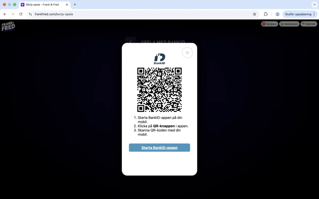 Skärmdump av "Börja Spela!" hos Frank & Fred