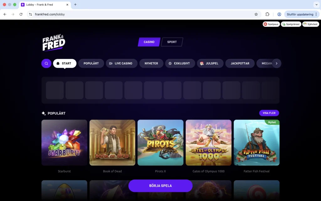 Skärmavbild av Frank & Freds Lobby