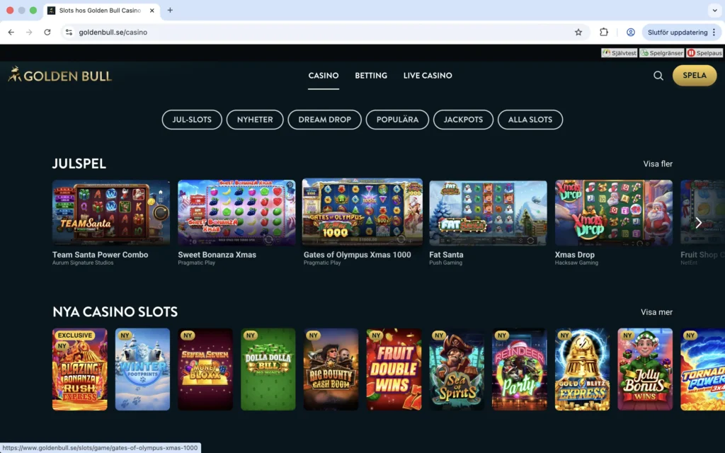 Skärmavbild på casinot hos Golden Bull