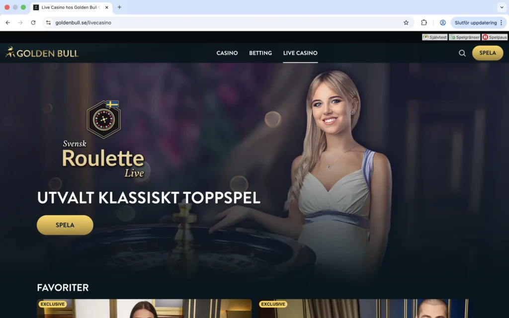 Skärmdump av Golden Bulls Live Casino