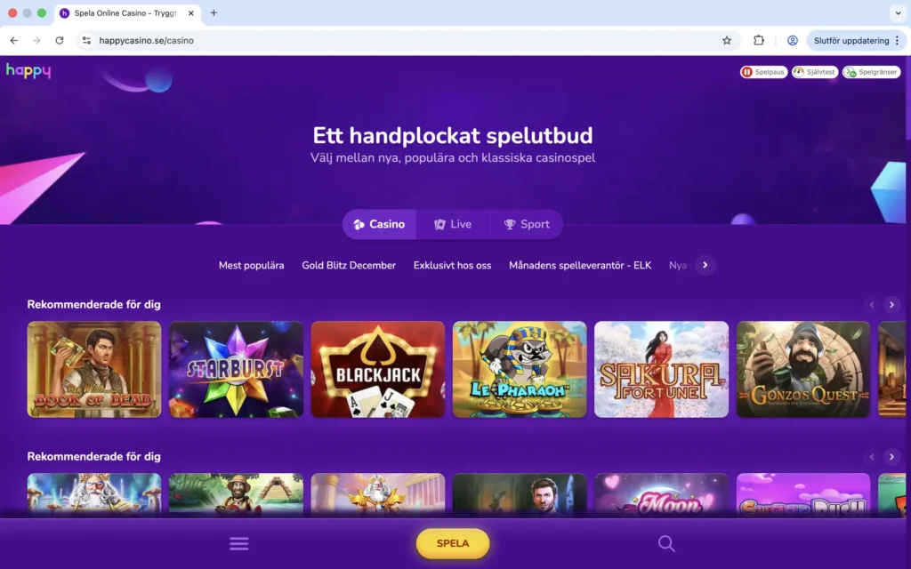 Skärmdump av nätcasinot hos Happy Casino
