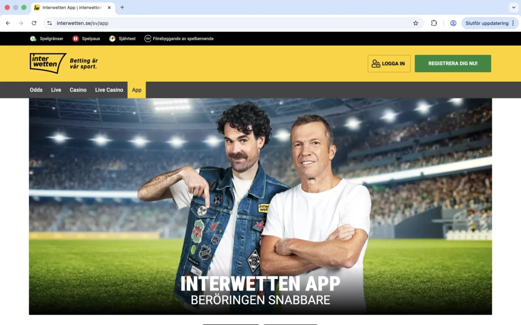Skärmavbild av Interwetten "app"