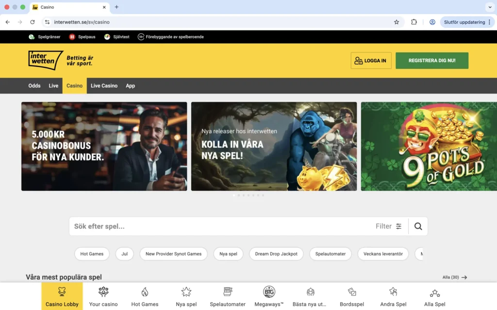 Skärmavbild av Interwettens nätcasino