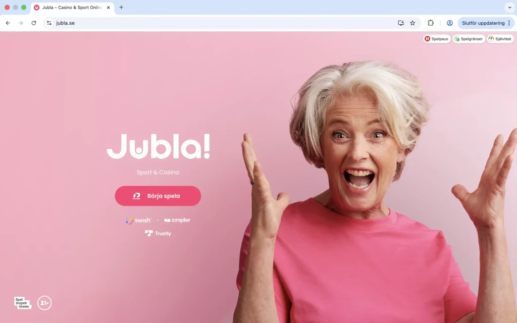 Skärmavbild av Jubla Casino förstasidan