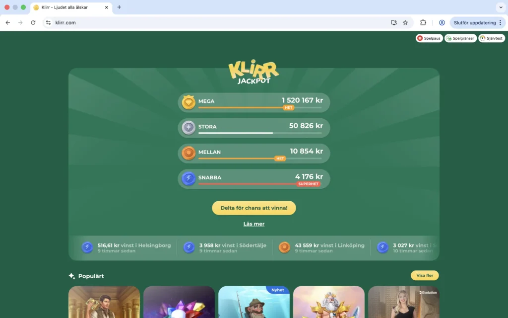 Skärmdump av "Klirr Jackpot"