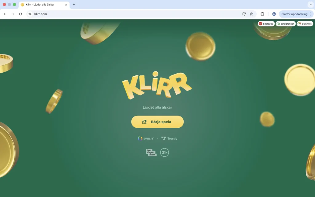 Skärmdump på Klirr förstasida