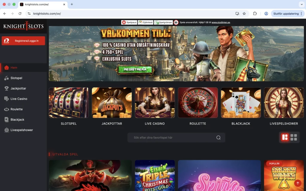 Skärmavbild Knightslots förstasida