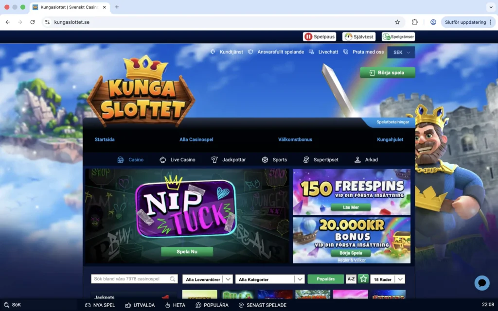 Skärmdump av förstasidan hos Kungaslottet