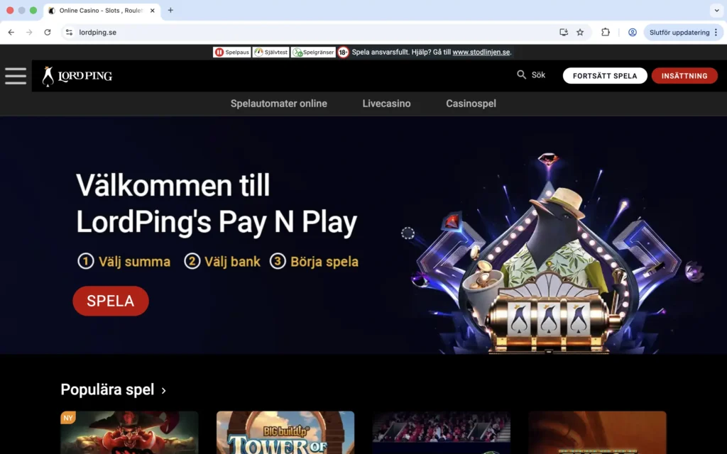 Skärmavbild Lord Pings förstasida