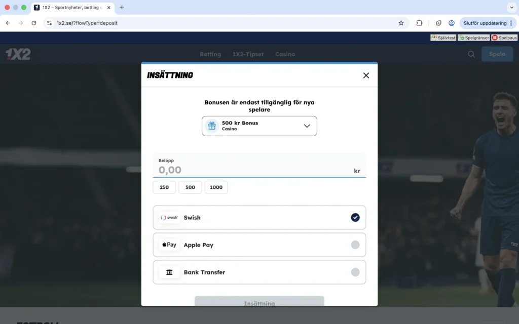 Skärmdump av casino-erbjudandet hos 1x2 Casino