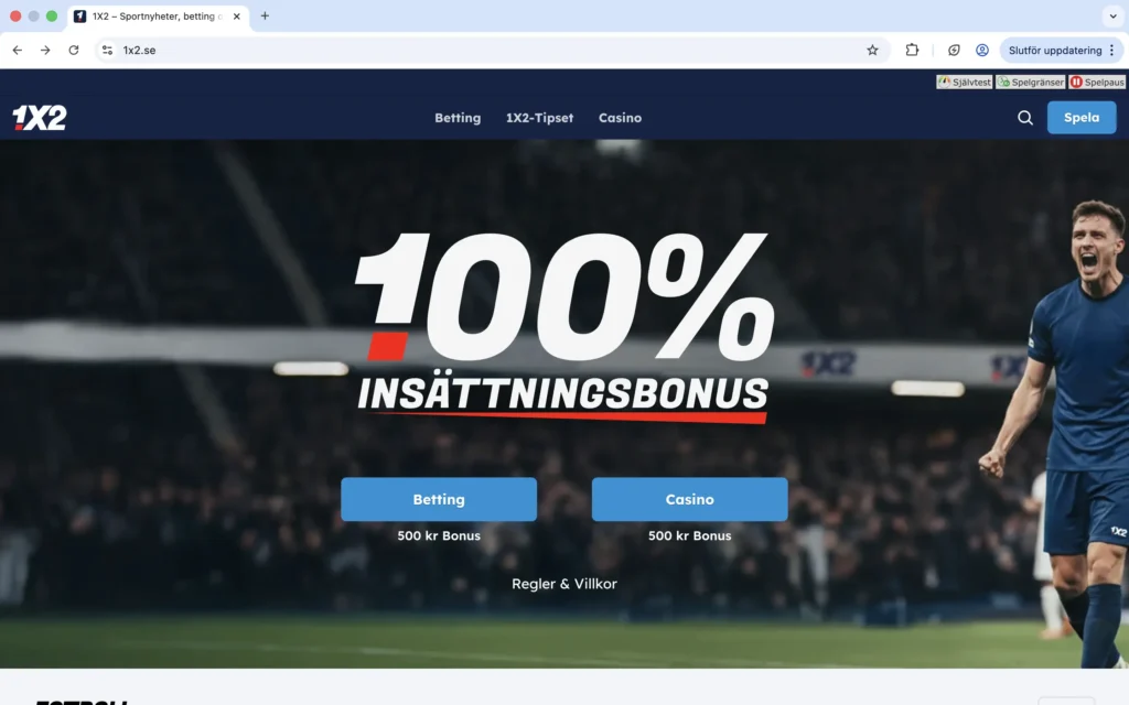 Skärmavbild på 1x2 förstasida