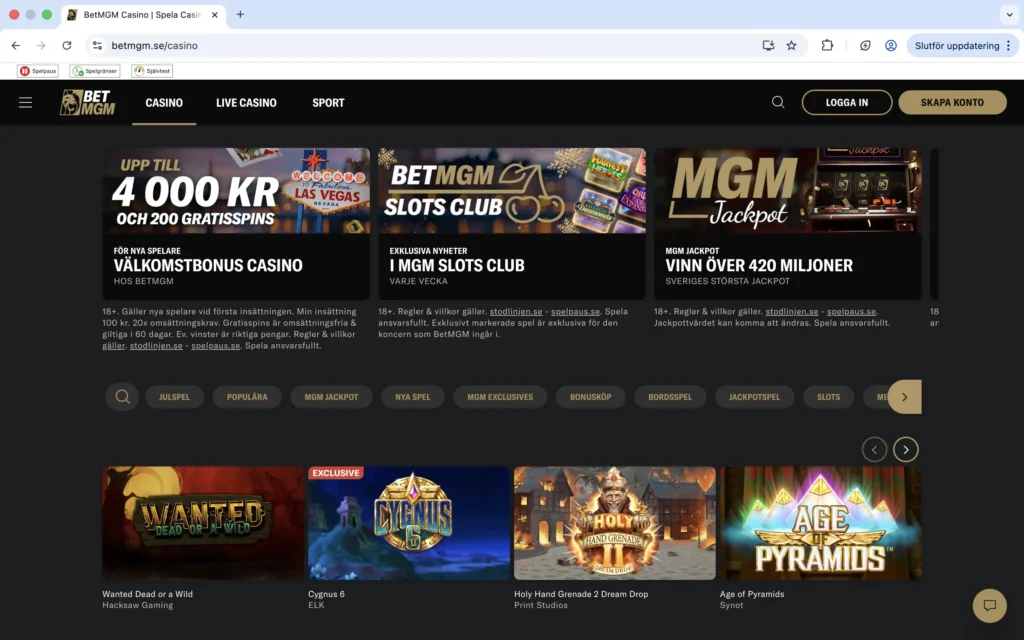 Skärmavbild på BetMGM Casino