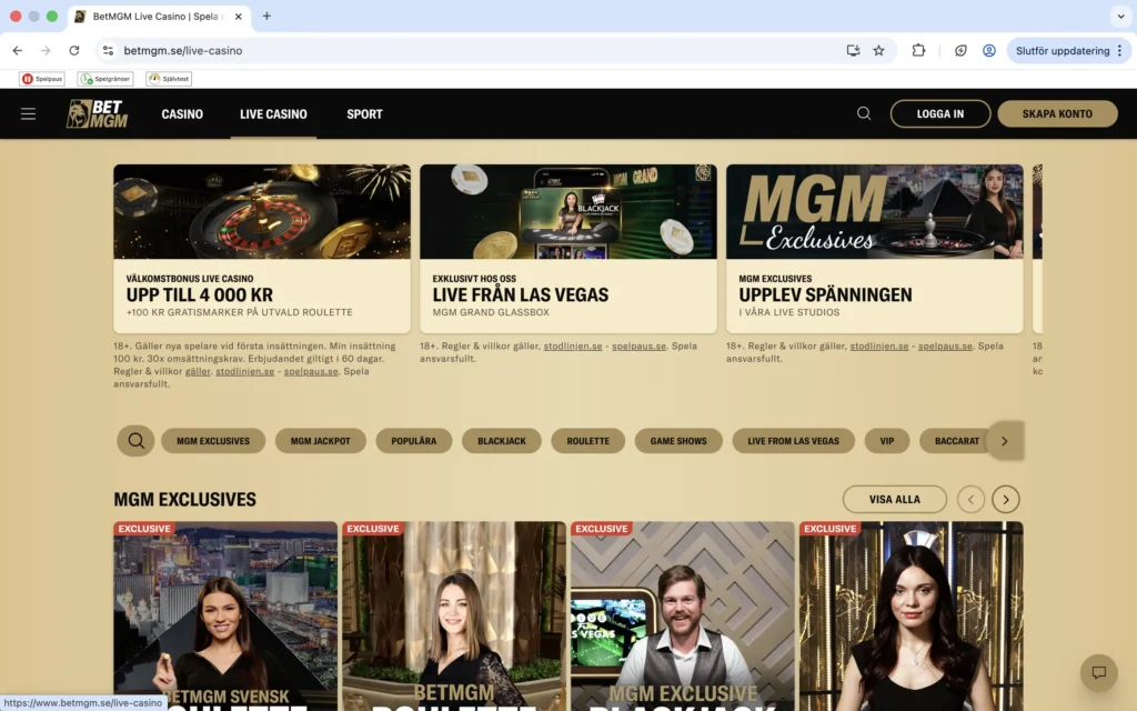 Skärmavbild på BetMGM Live Casino