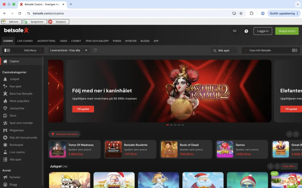 Skärmdump av BetSafe Casino