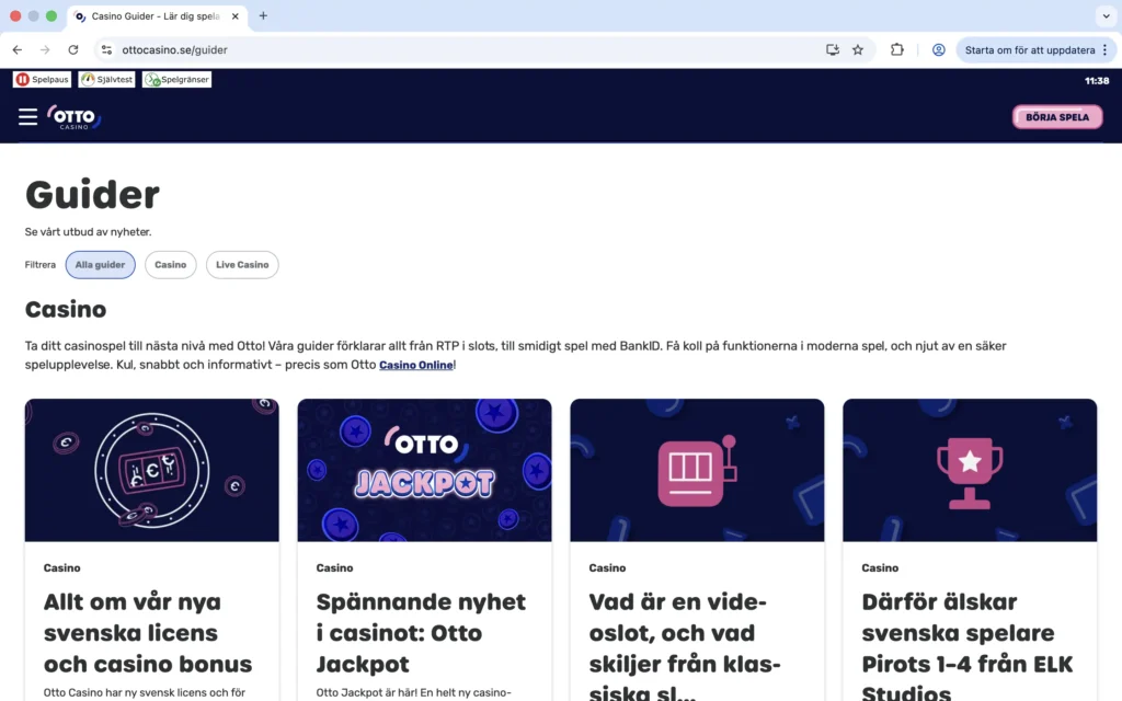 Skärmavbild från Otto Casinos casinoguider