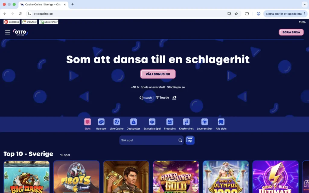 Skärmdump av Otto Casino förstasida
