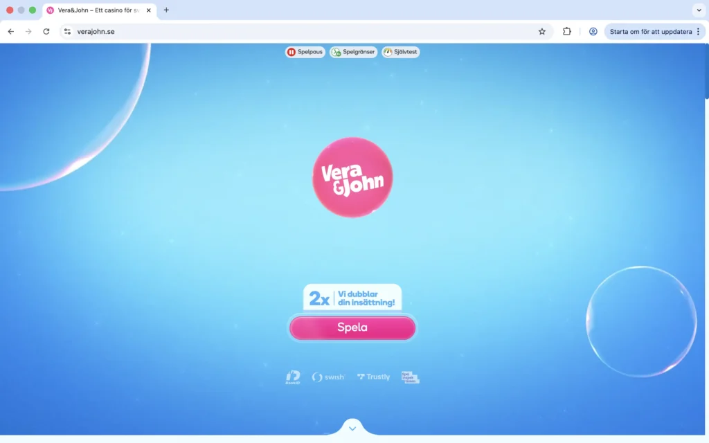 Skärmdump på förstasidan hos Vera & John
