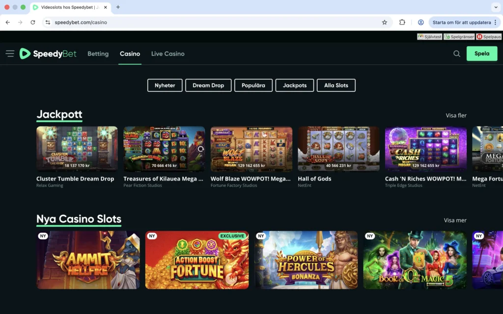 Skärmdump av casinot hos SpeedyBet