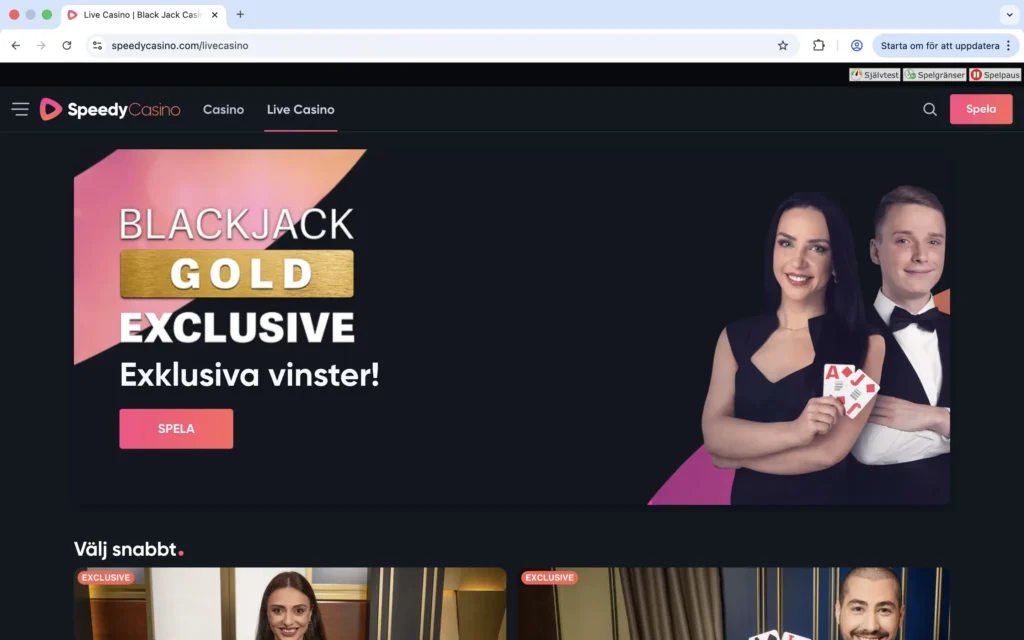 Skärmdump av SpeedyCasino live casino