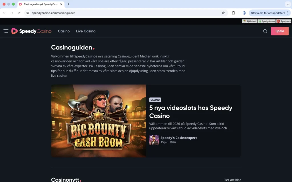 Skärmavbild från Casinoguiden hos SpeedyCasino