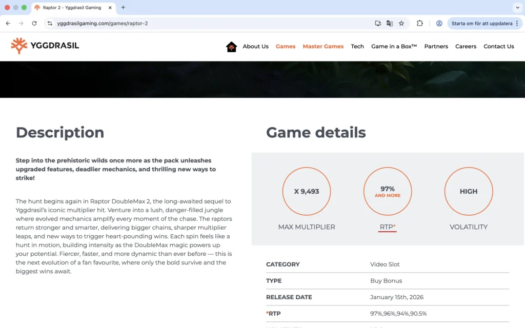 Hitta ett spels RTP hos spelleverantören Yggdrasil